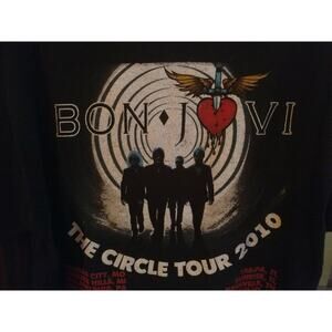 RARE BON JOVI Vintage T-SHIRT L 2010 Tour Rock Band Tee 80s Eighties Hard Rock